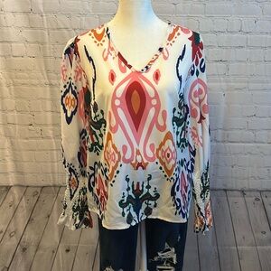 Multi color blouse with ruffle sleeve